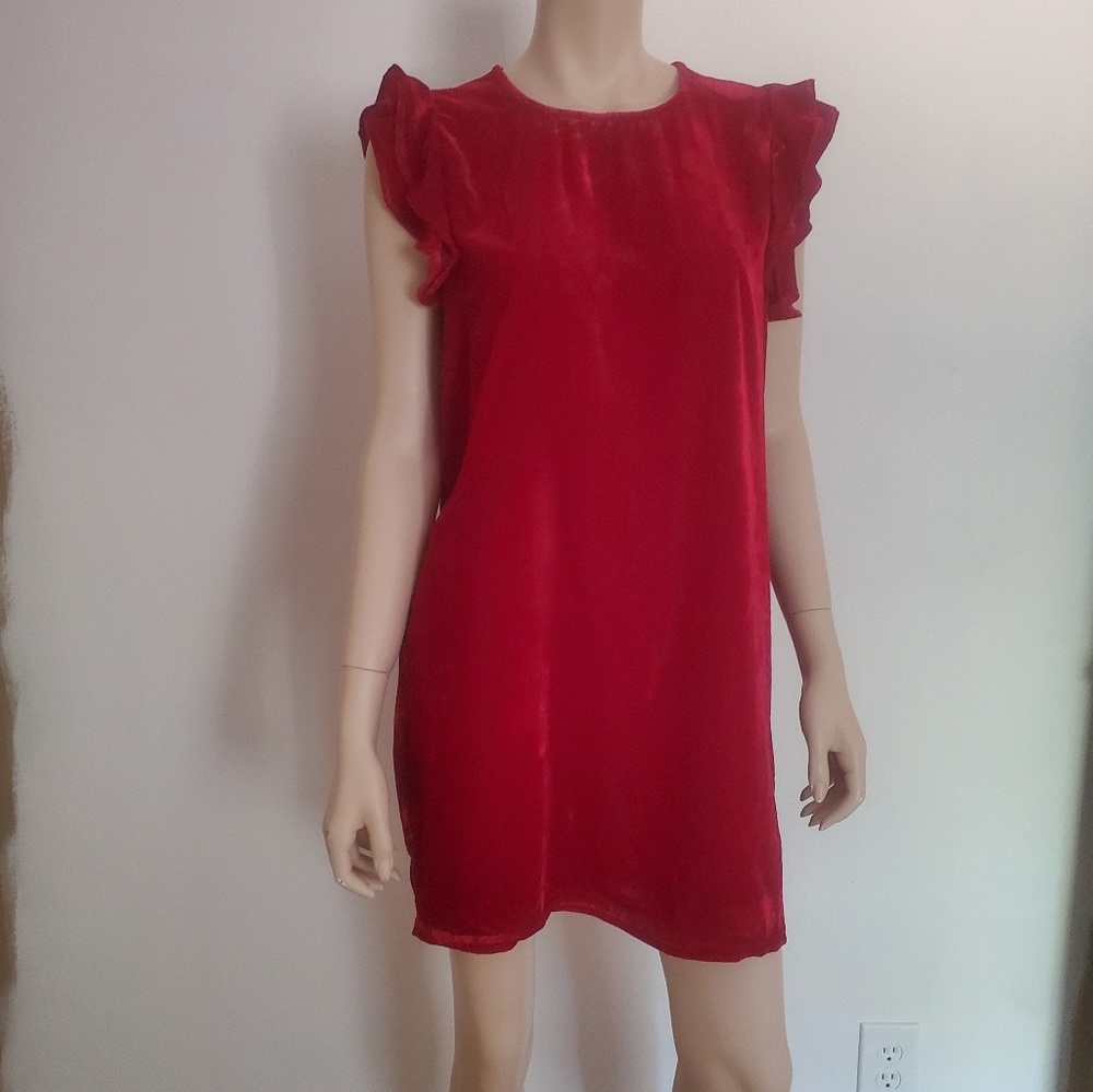 Chelsea & Violet Red Flutter Sleeve Dress